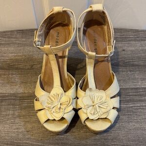 Madden Girl Cream Floral T-Strap Wedge Sandals